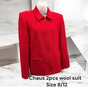 Chaus Red Wool 2-Piece Skirt Suit Women's Size 8/12